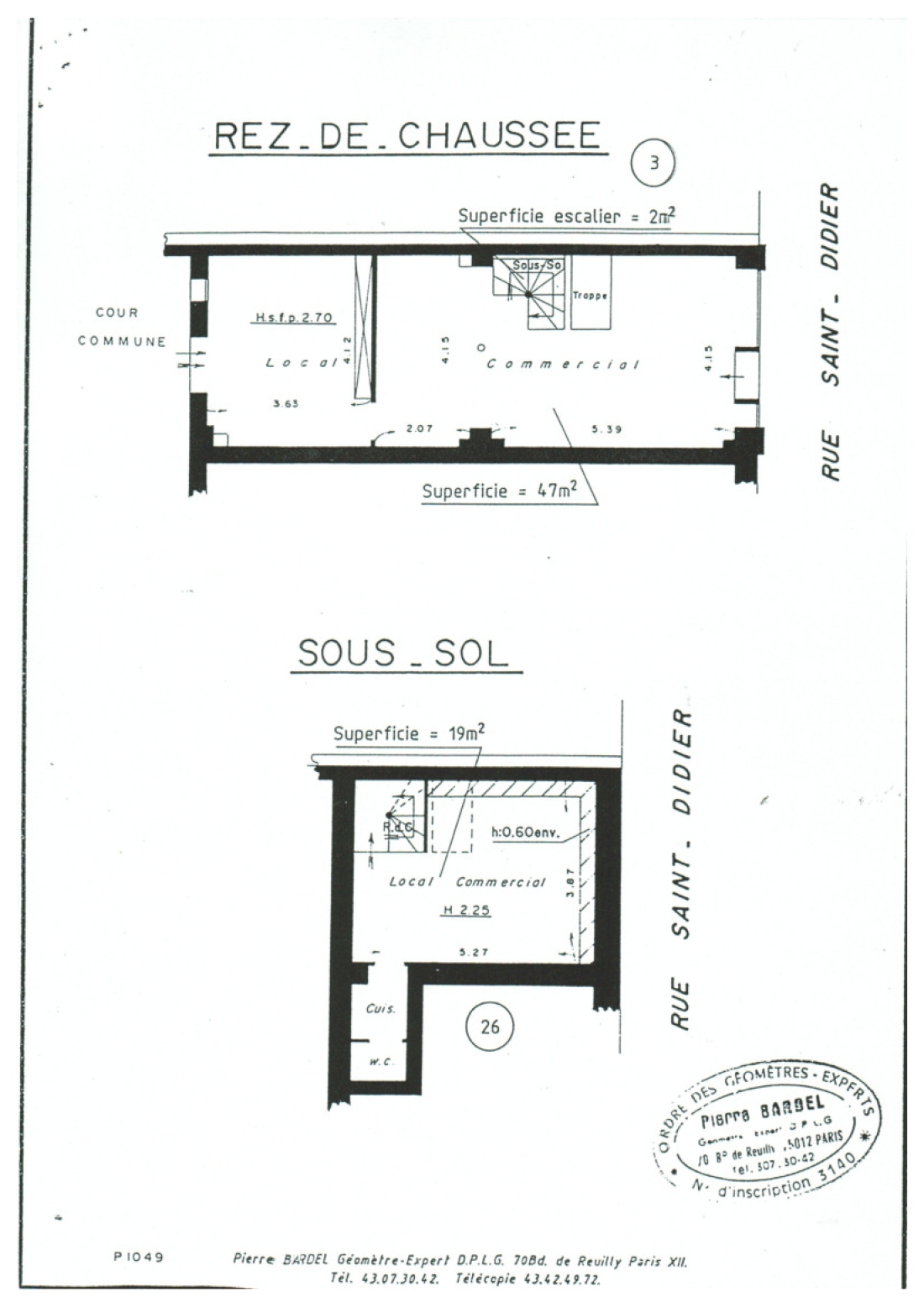 Plan 1 – location commerce	PARIS (75016)